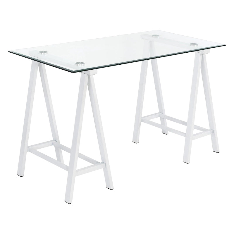 Scrivania Middleton con piano in vetro trasparente e base in metallo