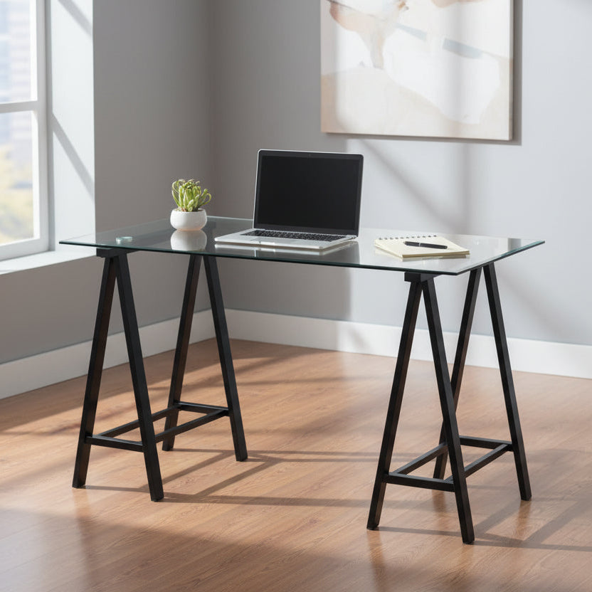 Middleton Desk with Clear Glass Top and Metal Base