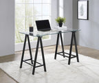 Scrivania Middleton con piano in vetro trasparente e base in metallo
