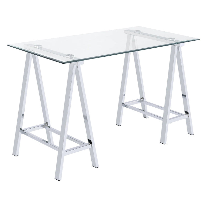 Scrivania Middleton con piano in vetro trasparente e base in metallo