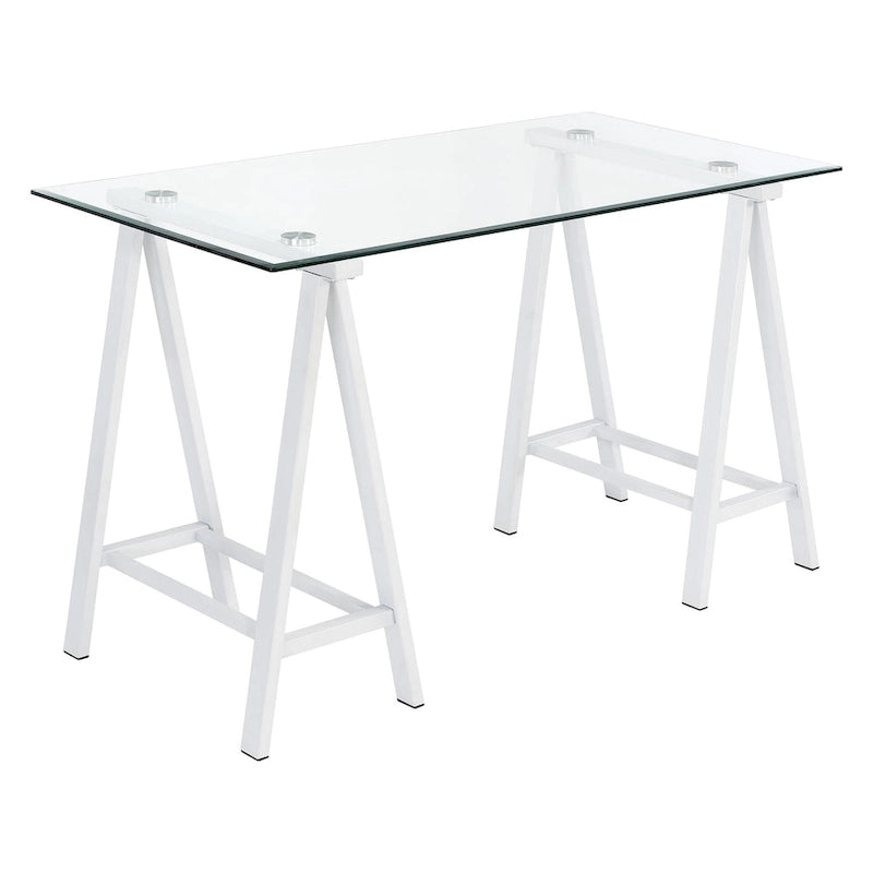 Scrivania Middleton con piano in vetro trasparente e base in metallo