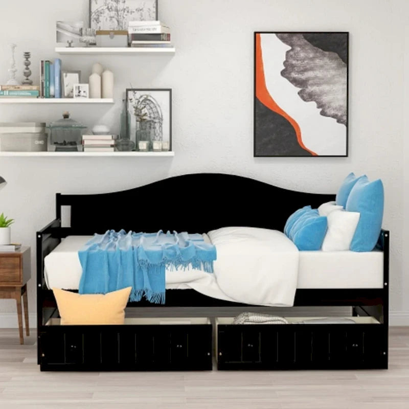 Divano Letto Singolo in Legno con 2 Cassetti / Letto Estraibile, Divano Letto per Camera da Letto Soggiorno, Nessuna Rete a Molle Necessaria