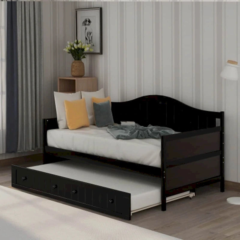 Divano Letto Singolo in Legno con 2 Cassetti / Letto Estraibile, Divano Letto per Camera da Letto Soggiorno, Nessuna Rete a Molle Necessaria