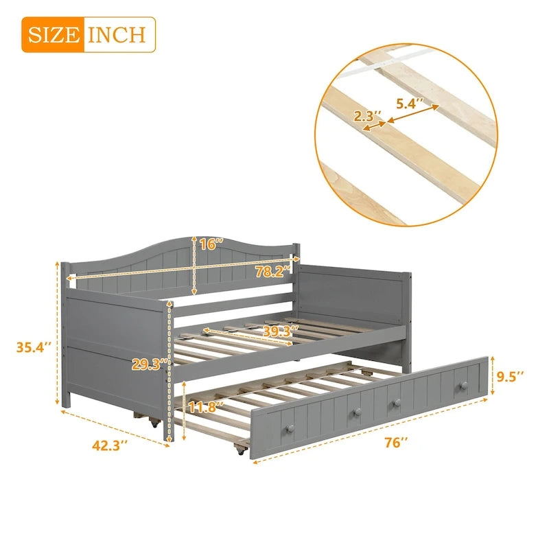 Divano Letto Singolo in Legno con 2 Cassetti / Letto Estraibile, Divano Letto per Camera da Letto Soggiorno, Nessuna Rete a Molle Necessaria