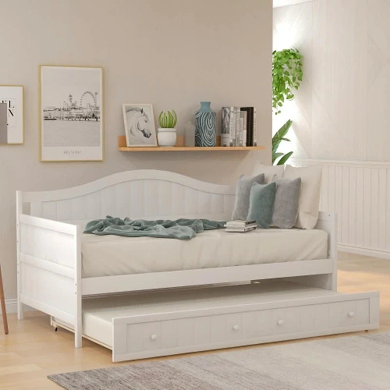 Divano Letto Singolo in Legno con 2 Cassetti / Letto Estraibile, Divano Letto per Camera da Letto Soggiorno, Nessuna Rete a Molle Necessaria