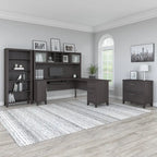 Scrivania a L Somerset 72W con credenza, armadietto e libreria in grigio