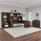 Scrivania a L Somerset 72W con credenza, armadietto e libreria in grigio