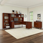 Scrivania a L Somerset 72W con credenza, armadietto e libreria in grigio