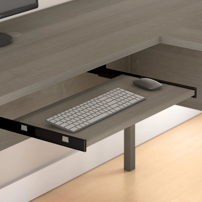 Scrivania a L Somerset 72W con credenza, armadietto e libreria in grigio