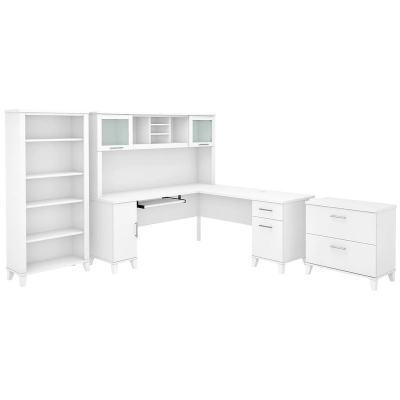 Scrivania a L Somerset 72W con credenza, armadietto e libreria in grigio