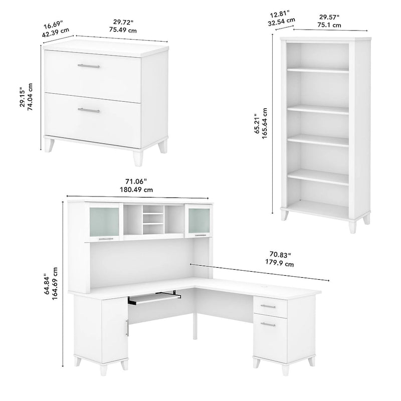 Scrivania a L Somerset 72W con credenza, armadietto e libreria in grigio
