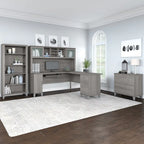 Scrivania a L Somerset 72W con credenza, armadietto e libreria in grigio