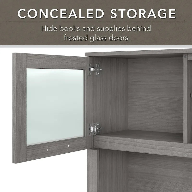 Scrivania a L Somerset 72W con credenza, armadietto e libreria in grigio