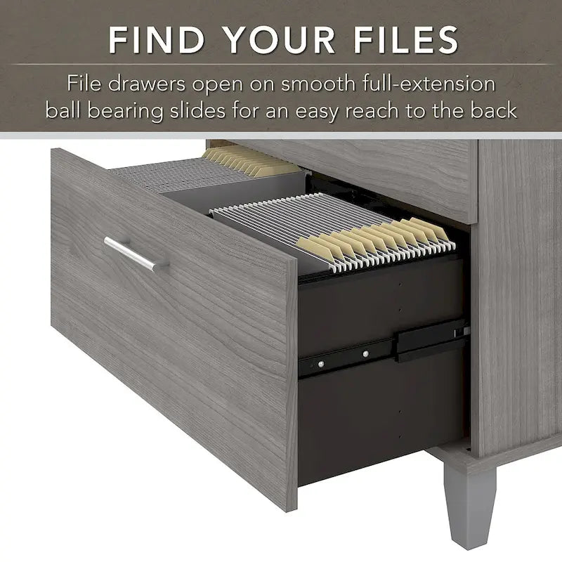 Scrivania a L Somerset 72W con credenza, armadietto e libreria in grigio