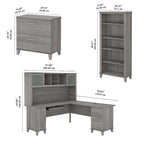 Scrivania a L Somerset 72W con credenza, armadietto e libreria in grigio