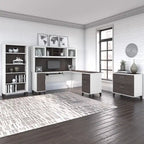 Scrivania a L Somerset 72W con credenza, armadietto e libreria in grigio