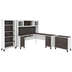 Scrivania a L Somerset 72W con credenza, armadietto e libreria in grigio