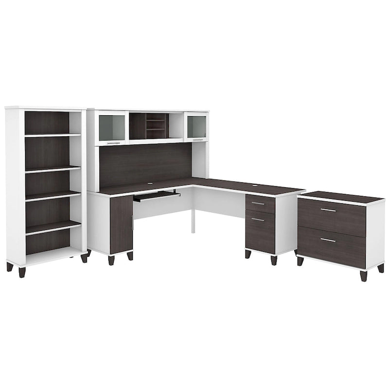 Scrivania a L Somerset 72W con credenza, armadietto e libreria in grigio