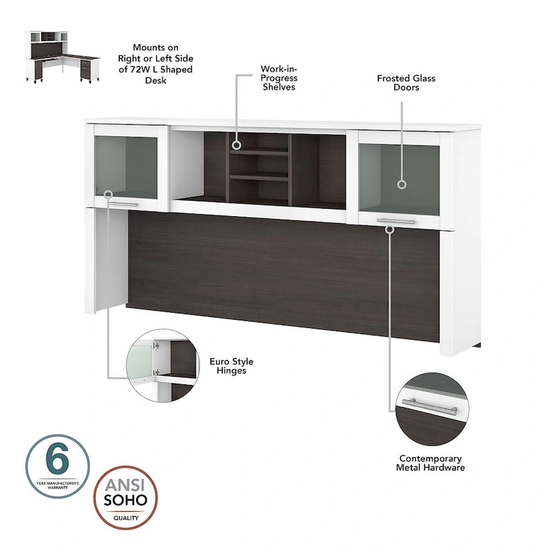Scrivania a L Somerset 72W con credenza, armadietto e libreria in grigio