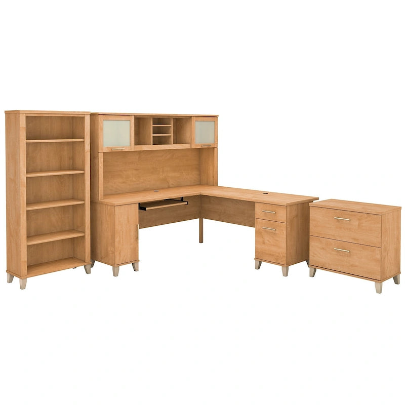 Scrivania a L Somerset 72W con credenza, armadietto e libreria in grigio