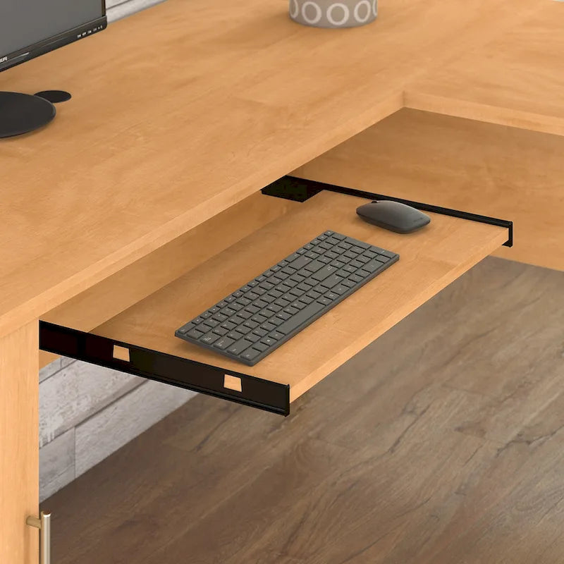 Scrivania a L Somerset 72W con credenza, armadietto e libreria in grigio
