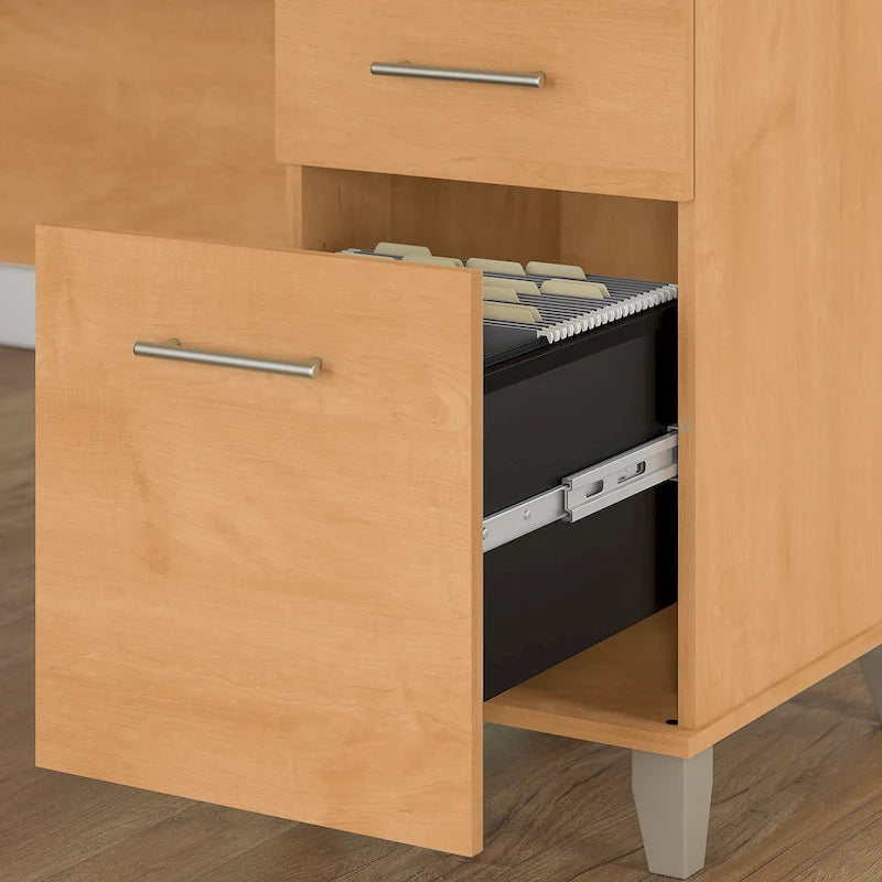 Scrivania a L Somerset 72W con credenza, armadietto e libreria in grigio