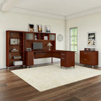 Scrivania a L Somerset 72W con credenza, armadietto e libreria in grigio