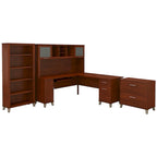 Scrivania a L Somerset 72W con credenza, armadietto e libreria in grigio
