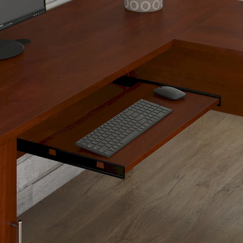 Scrivania a L Somerset 72W con credenza, armadietto e libreria in grigio