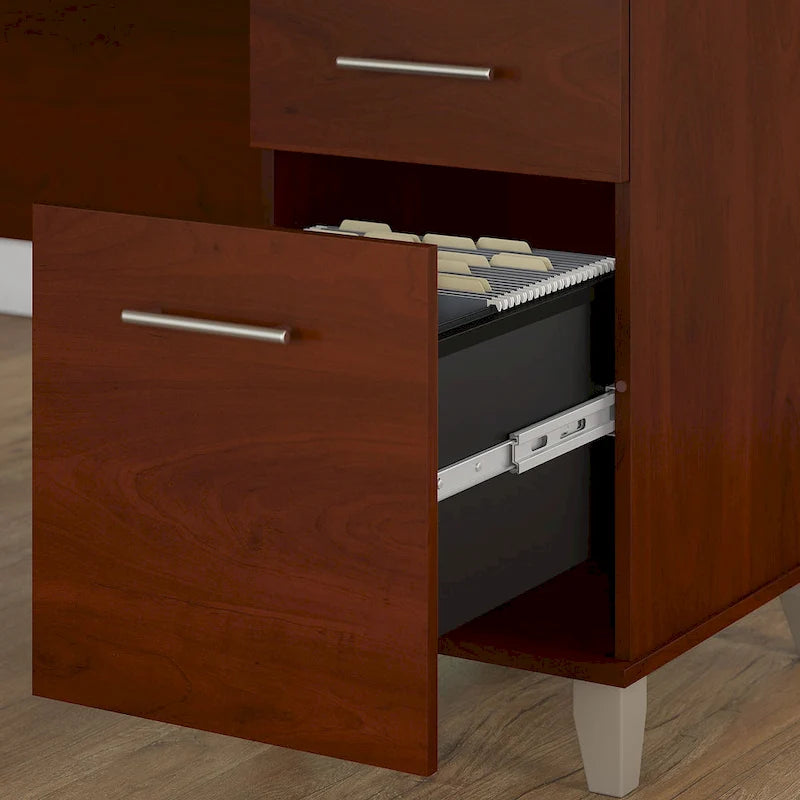 Scrivania a L Somerset 72W con credenza, armadietto e libreria in grigio