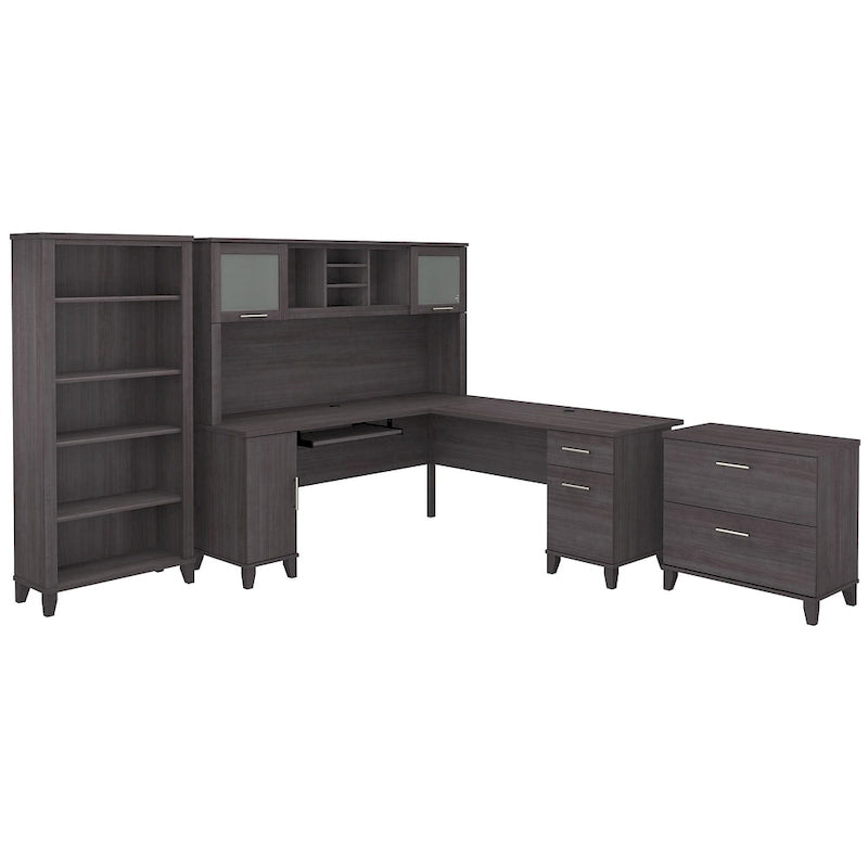 Scrivania a L Somerset 72W con credenza, armadietto e libreria in grigio