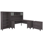 Scrivania a L Somerset 72W con credenza, armadietto e libreria in grigio