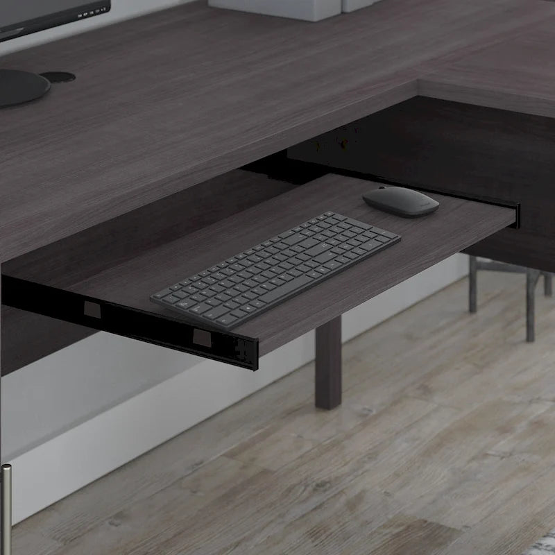 Scrivania a L Somerset 72W con credenza, armadietto e libreria in grigio