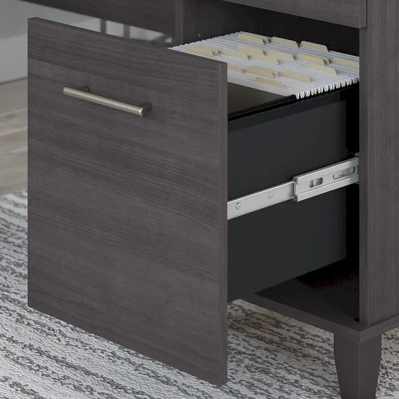 Scrivania a L Somerset 72W con credenza, armadietto e libreria in grigio