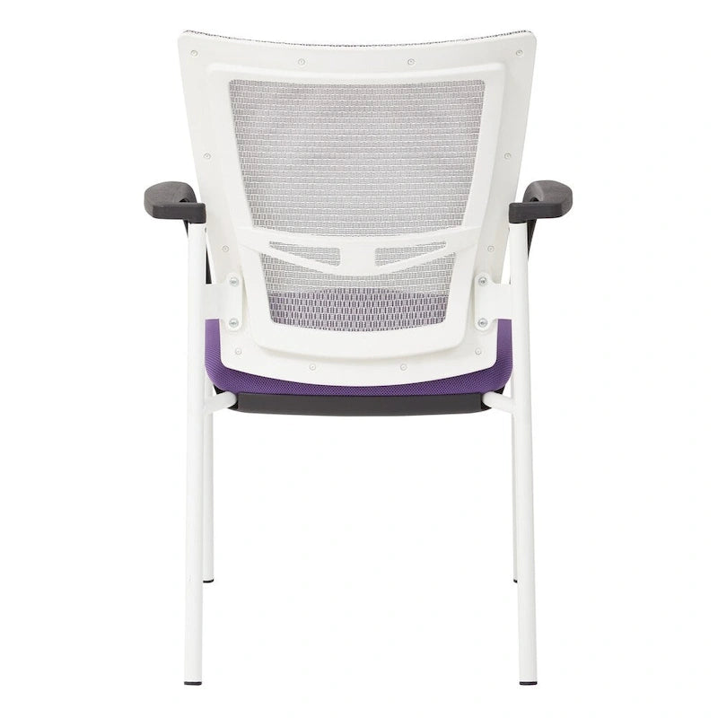 Sedia Visitatori con Schienale in Rete, Sedile Imbottito in Tessuto, Braccioli e Telaio con Finitura Bianca