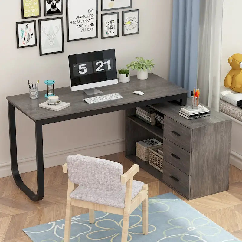 Scrivania ad angolo per computer da 55" - Postazione di lavoro con cassetti - 5 colori grandi