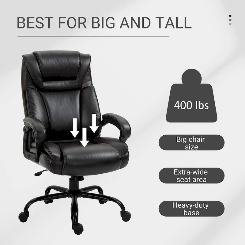 Sedia da Ufficio Direzionale Grande e Alta 400 libbre Sedia da Scrivania per Computer con Schienale Alto in Pelle PU, Imbottitura Ergonomica