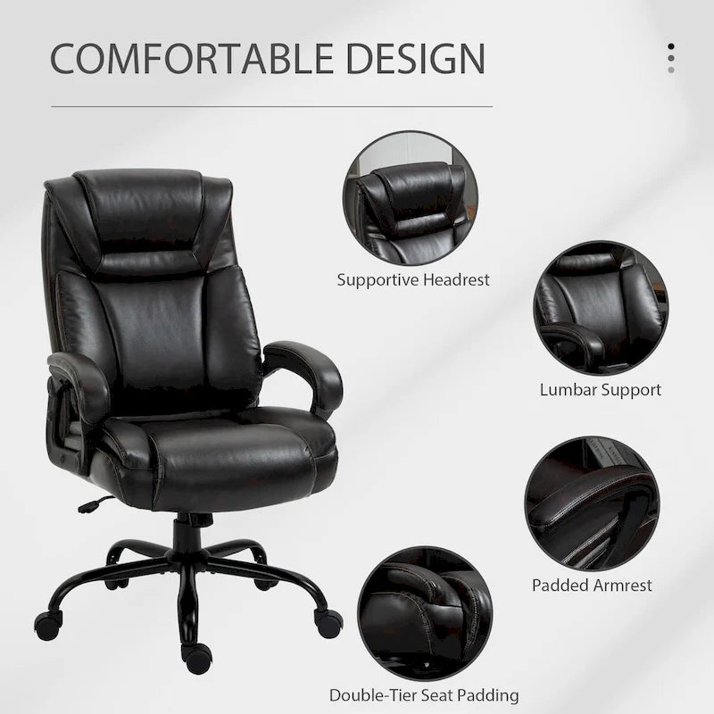 Sedia da Ufficio Direzionale Grande e Alta 400 libbre Sedia da Scrivania per Computer con Schienale Alto in Pelle PU, Imbottitura Ergonomica