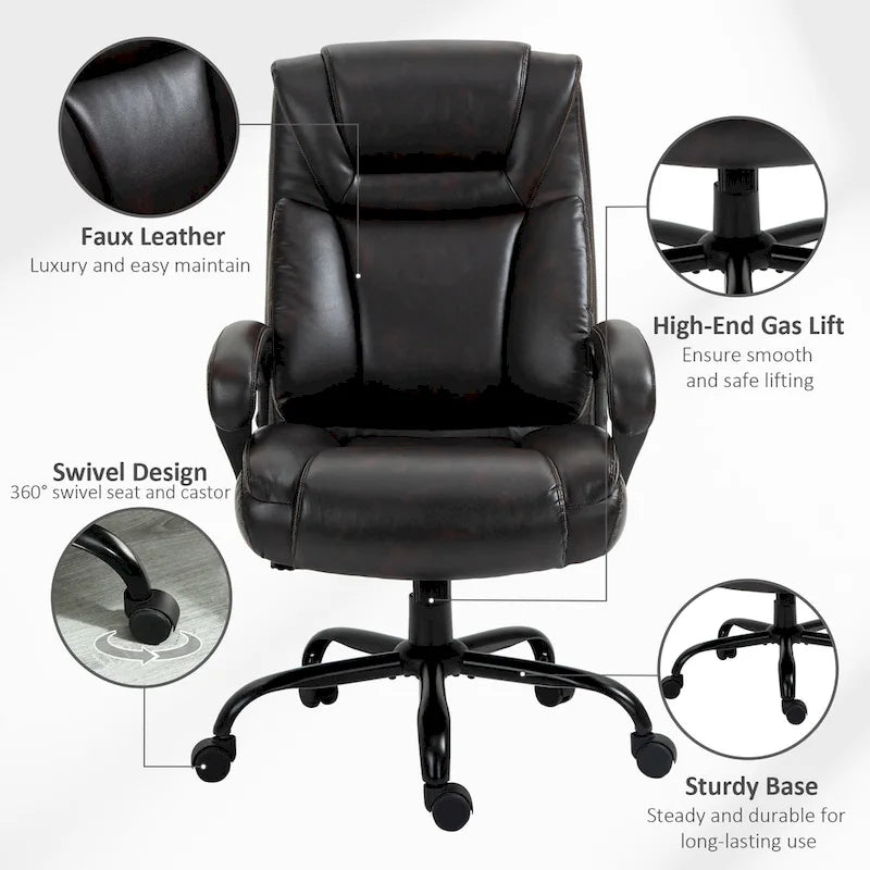 Sedia da Ufficio Direzionale Grande e Alta 400 libbre Sedia da Scrivania per Computer con Schienale Alto in Pelle PU, Imbottitura Ergonomica