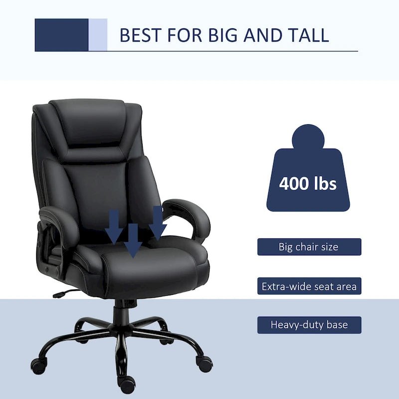 Sedia da Ufficio Direzionale Grande e Alta 400 libbre Sedia da Scrivania per Computer con Schienale Alto in Pelle PU, Imbottitura Ergonomica