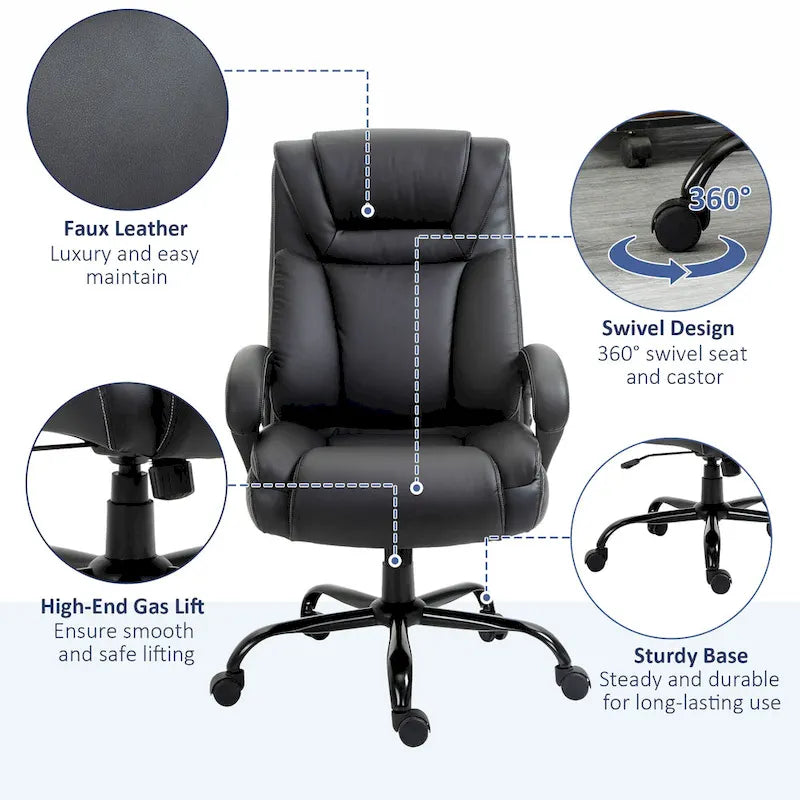 Sedia da Ufficio Direzionale Grande e Alta 400 libbre Sedia da Scrivania per Computer con Schienale Alto in Pelle PU, Imbottitura Ergonomica