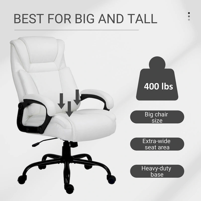 Sedia da Ufficio Direzionale Grande e Alta 400 libbre Sedia da Scrivania per Computer con Schienale Alto in Pelle PU, Imbottitura Ergonomica