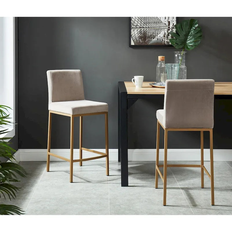 Set di 2 sedie da bancone contemporanee in tessuto grigio e oro 37.5