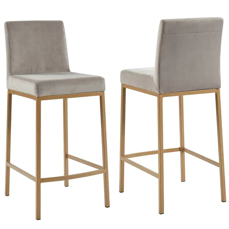 Set di 2 sedie da bancone contemporanee in tessuto grigio e oro 37.5