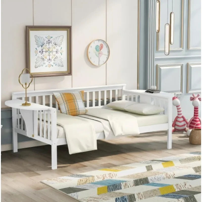 Daybed singolo con doghe in legno, colore bianco