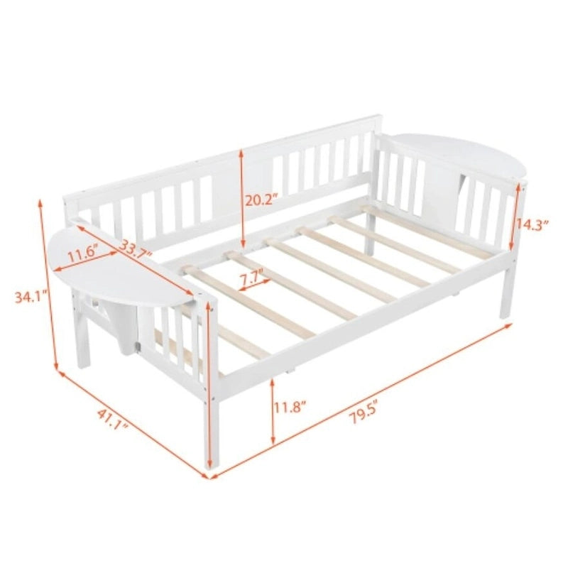 Daybed singolo con doghe in legno, colore bianco