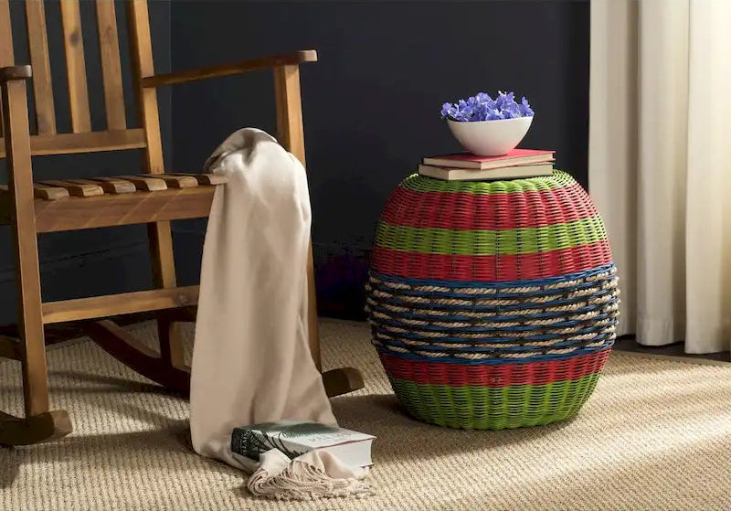 SAFAVIEH Kiriko Multi Wicker Rattan Barrel Stool - 18 x 18 x 18 - 18Wx18Dx18H
