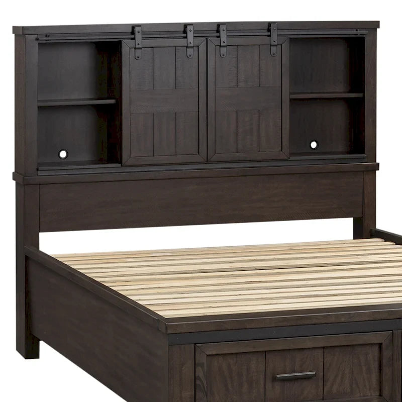 Letto matrimoniale con libreria Thornwood Hills Rock Beaten Gray con tagli a sega