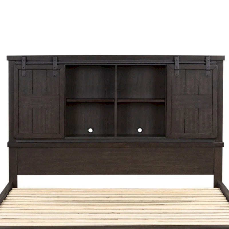 Letto matrimoniale con libreria Thornwood Hills Rock Beaten Gray con tagli a sega