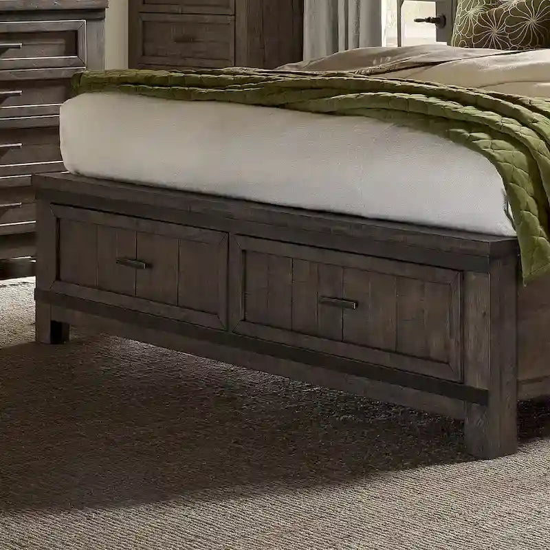 Letto matrimoniale con libreria Thornwood Hills Rock Beaten Gray con tagli a sega
